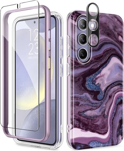 GVIEWIN Designed for Samsung Galaxy S24 Plus Case, [4 in 1 Full-Body Protection][Military Grade Drop Tested] Marble Shockproof Protective Phone Cover for S24 Plus 6.7" 2024(Dreamland River/Purple) in Saudi Arabia
