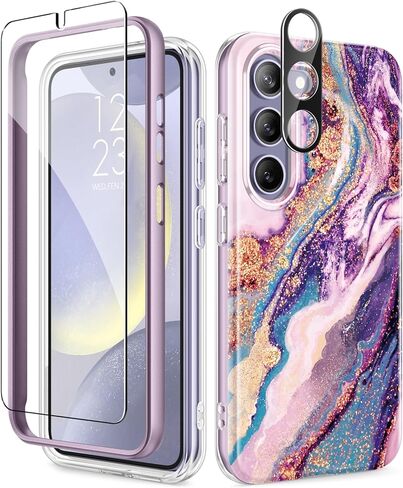 GVIEWIN Designed for Samsung Galaxy S24 Plus Case, [4 in 1 Full-Body Protection][Military Grade Drop Tested] Marble Shockproof Protective Phone Cover for S24 Plus 6.7" 2024(Dreamland River/Purple) in Saudi Arabia