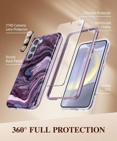 GVIEWIN Designed for Samsung Galaxy S24 Plus Case, [4 in 1 Full-Body Protection][Military Grade Drop Tested] Marble Shockproof Protective Phone Cover for S24 Plus 6.7" 2024(Dreamland River/Purple) in Saudi Arabia