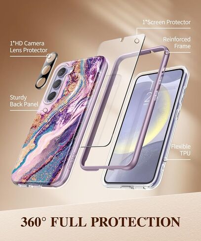 GVIEWIN Designed for Samsung Galaxy S24 Plus Case, [4 in 1 Full-Body Protection][Military Grade Drop Tested] Marble Shockproof Protective Phone Cover for S24 Plus 6.7" 2024(Dreamland River/Purple) in Saudi Arabia