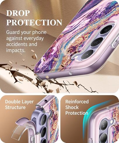 GVIEWIN Designed for Samsung Galaxy S24 Plus Case, [4 in 1 Full-Body Protection][Military Grade Drop Tested] Marble Shockproof Protective Phone Cover for S24 Plus 6.7" 2024(Dreamland River/Purple) in Saudi Arabia