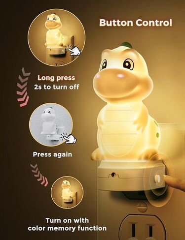 L LOHAS LED ضوء ليلي للأطفال، مقبس ضوء ليلي ديناصور ثلاثي الأبعاد، أضواء ليلية للحضانة من الغسق إلى الفجر، RGB+أبيض ناعم 3000K، 3 أوضاع إضاءة، ديكور الغرفة، الأطفال in Kuwait