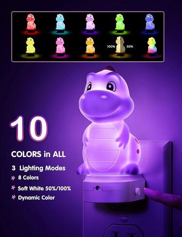 L LOHAS LED ضوء ليلي للأطفال، مقبس ضوء ليلي ديناصور ثلاثي الأبعاد، أضواء ليلية للحضانة من الغسق إلى الفجر، RGB+أبيض ناعم 3000K، 3 أوضاع إضاءة، ديكور الغرفة، الأطفال in Kuwait