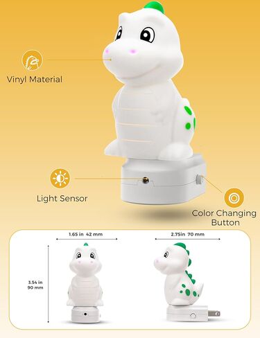 L LOHAS LED ضوء ليلي للأطفال، مقبس ضوء ليلي ديناصور ثلاثي الأبعاد، أضواء ليلية للحضانة من الغسق إلى الفجر، RGB+أبيض ناعم 3000K، 3 أوضاع إضاءة، ديكور الغرفة، الأطفال in Kuwait