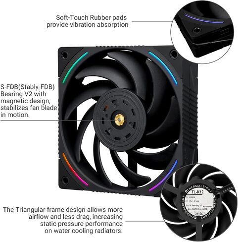 Thermalright TL-K12 ARGB CPU Fan 120mm Case Cooler Fan, 4pin PWM Connector Silent Computer Fan with S-FDB Bearing and Double-sided rubber mat,Desktop Cooling Fan，AIRFLOW CONNECTOR 69CFM (MAX) (TL-K12) in Kuwait