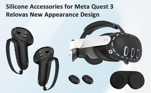 مجموعة غطاء سيليكون لملحقات metaquest 3، ملحقات متوافقة لـ meta Quest 3 5 في 1 ملحقات الواقع الافتراضي تتضمن مجموعة حافظة واقية، غطاء مقبض وحدة التحكم، غطاء VR Shell، غطاء الوجه (أسود) in Saudi Arabia