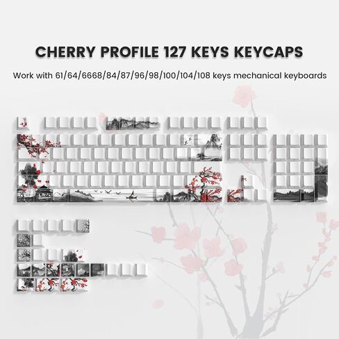 Womier Shine Through Keycaps - PBT Custom Keycaps Set, 127 Keys Plum Blossom, Dye-Sublimation Cherry Profile Keyboard Key Caps for Cherry Gateron MX Switches Mechanical Keyboards in Saudi Arabia