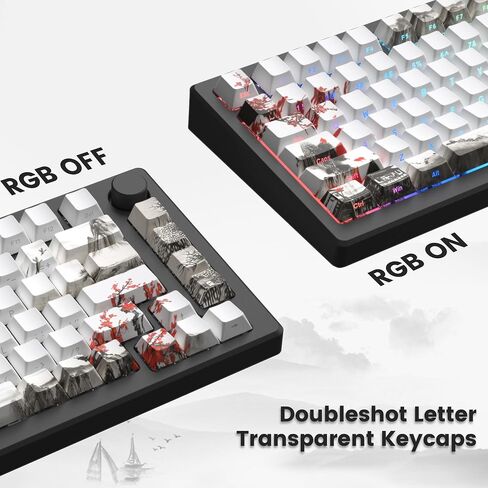 Womier Shine Through Keycaps - PBT Custom Keycaps Set, 127 Keys Plum Blossom, Dye-Sublimation Cherry Profile Keyboard Key Caps for Cherry Gateron MX Switches Mechanical Keyboards in Saudi Arabia