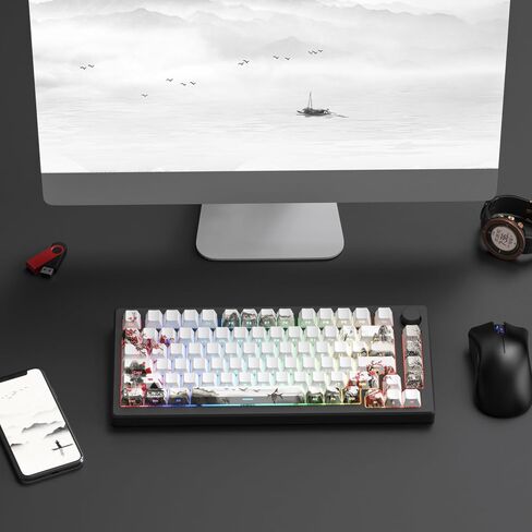 Womier Shine Through Keycaps - PBT Custom Keycaps Set, 127 Keys Plum Blossom, Dye-Sublimation Cherry Profile Keyboard Key Caps for Cherry Gateron MX Switches Mechanical Keyboards in Saudi Arabia