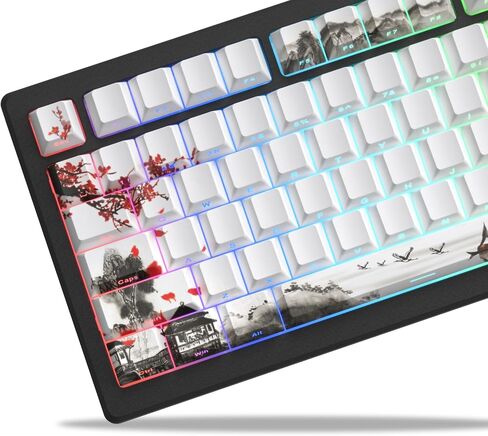 Womier Shine Through Keycaps - PBT Custom Keycaps Set, 127 Keys Plum Blossom, Dye-Sublimation Cherry Profile Keyboard Key Caps for Cherry Gateron MX Switches Mechanical Keyboards in Saudi Arabia