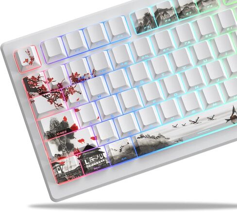 Womier Shine Through Keycaps - PBT Custom Keycaps Set, 127 Keys Plum Blossom, Dye-Sublimation Cherry Profile Keyboard Key Caps for Cherry Gateron MX Switches Mechanical Keyboards in Saudi Arabia