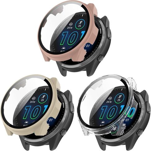 FitTurn متوافق مع حافظات واقي الشاشة Garmin Forerunner 965، حافظة بديلة رفيعة من الكمبيوتر الشخصي، غطاء حماية كامل ثلاثي الأبعاد من الزجاج المقوى لساعة Forerunner 965 (ستة ألوان) in Saudi Arabia