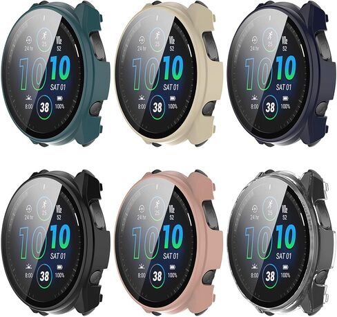 FitTurn متوافق مع حافظات واقي الشاشة Garmin Forerunner 965، حافظة بديلة رفيعة من الكمبيوتر الشخصي، غطاء حماية كامل ثلاثي الأبعاد من الزجاج المقوى لساعة Forerunner 965 (ستة ألوان) in Saudi Arabia