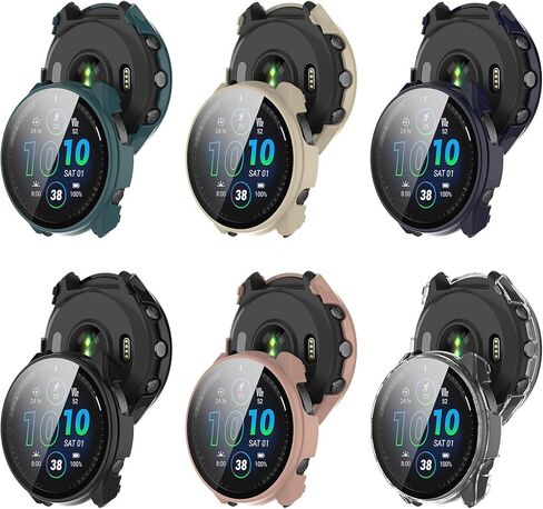 FitTurn متوافق مع حافظات واقي الشاشة Garmin Forerunner 965، حافظة بديلة رفيعة من الكمبيوتر الشخصي، غطاء حماية كامل ثلاثي الأبعاد من الزجاج المقوى لساعة Forerunner 965 (ستة ألوان) in Saudi Arabia