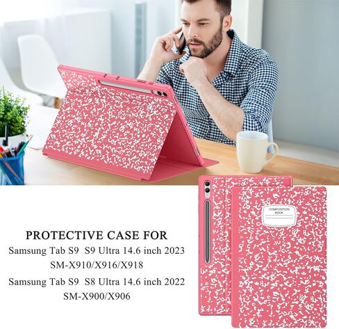 Supveco Case for Samsung Galaxy Tab S9/S8 Ultra 14.6 Inch with S Pen Holder, [Auto Wake/Sleep], Premium Folio Stand Case with Soft TPU Back Cover for Galaxy Tab S9/S8 Ultra 2023/2022-Composition Book in Saudi Arabia