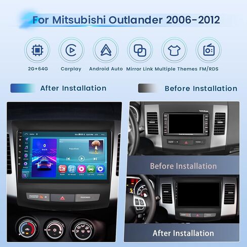 راديو ستيريو للسيارة 2+64G Android 13 CarPlay لسيارة Mitsubishi Outlander 2006-2012، شاشة لمس HD 9 بوصات Android Auto، كاميرا احتياطية AHD، وصلة مرآة، GPS، WiFi، FM RDS in Kuwait