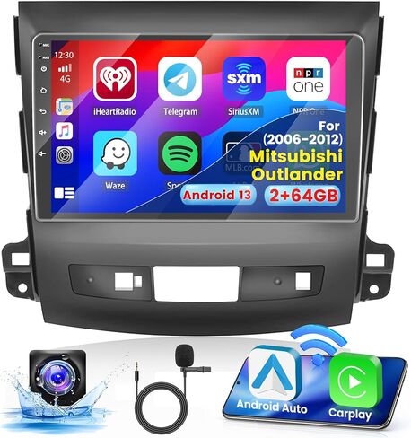 راديو ستيريو للسيارة 2+64G Android 13 CarPlay لسيارة Mitsubishi Outlander 2006-2012، شاشة لمس HD 9 بوصات Android Auto، كاميرا احتياطية AHD، وصلة مرآة، GPS، WiFi، FM RDS in Kuwait