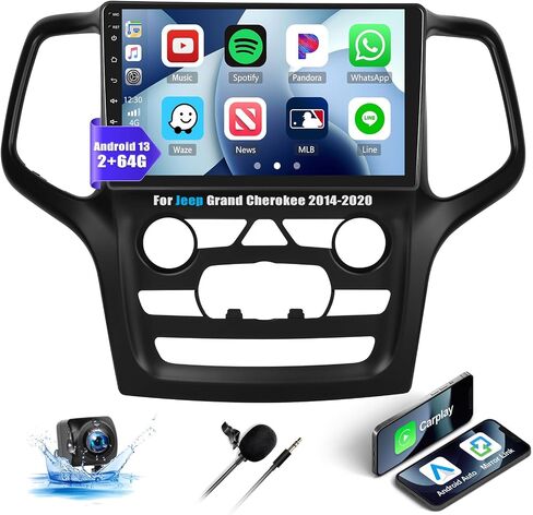 ستيريو سيارة 2G+64G Android 13 لسيارة Jeep Grand Cherokee 2014-2020 مع Apple Carplay Android Auto، وراديو سيارة بشاشة لمس 9 بوصات مع نظام ملاحة GPS، وبلوتوث، وراديو WiFi/FM/RDS، وSWC+كاميرا احتياطية in Saudi Arabia