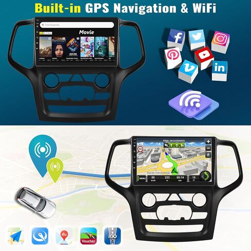 ستيريو سيارة 2G+64G Android 13 لسيارة Jeep Grand Cherokee 2014-2020 مع Apple Carplay Android Auto، وراديو سيارة بشاشة لمس 9 بوصات مع نظام ملاحة GPS، وبلوتوث، وراديو WiFi/FM/RDS، وSWC+كاميرا احتياطية in Saudi Arabia