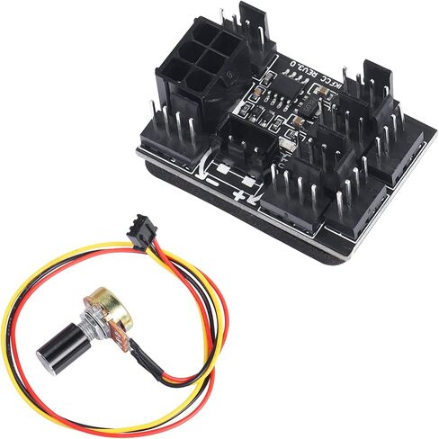 SinLoon 3 Pin 4 Pin Fan Adapter PWM PC Chassis Cooling Fan Hub，Chassis Fan Pressure Regulating Governor，8 Way Splitter 12V Speed Controller with 6 Pin Power Port（8 Way with Cable Black ） in Saudi Arabia