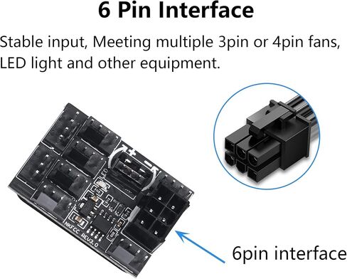 SinLoon 3 Pin 4 Pin Fan Adapter PWM PC Chassis Cooling Fan Hub，Chassis Fan Pressure Regulating Governor，8 Way Splitter 12V Speed Controller with 6 Pin Power Port（8 Way with Cable Black ） in Saudi Arabia