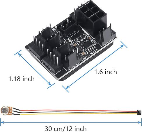SinLoon 3 Pin 4 Pin Fan Adapter PWM PC Chassis Cooling Fan Hub，Chassis Fan Pressure Regulating Governor，8 Way Splitter 12V Speed Controller with 6 Pin Power Port（8 Way with Cable Black ） in Saudi Arabia