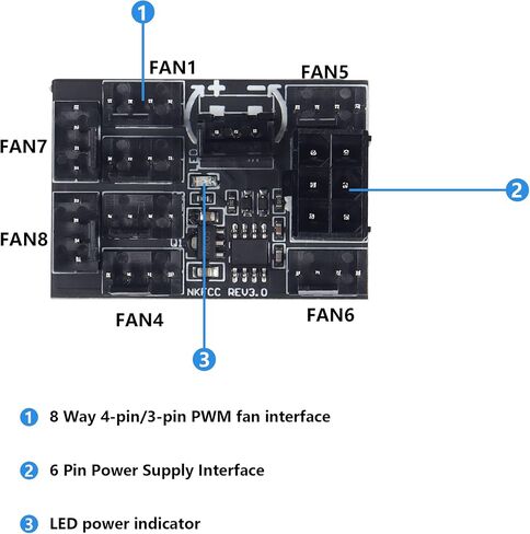 SinLoon 3 Pin 4 Pin Fan Adapter PWM PC Chassis Cooling Fan Hub，Chassis Fan Pressure Regulating Governor，8 Way Splitter 12V Speed Controller with 6 Pin Power Port（8 Way with Cable Black ） in Saudi Arabia