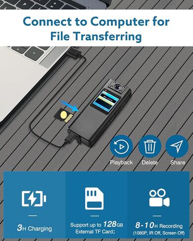 كاميرا الجسم BOBLOV A22 1080P، بطارية 2200 مللي أمبير في الساعة، توسيع الذاكرة بحد أقصى 256 جيجابايت، مع رؤية ليلية وتسجيل حلقة لمدة 11 ساعة، لإنفاذ القانون والحيوانات الأليفة، مع قارئ بطاقات (البطاقة غير متضمنة) in Kuwait