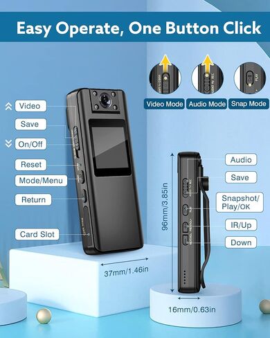 كاميرا الجسم BOBLOV A22 1080P، بطارية 2200 مللي أمبير في الساعة، توسيع الذاكرة بحد أقصى 256 جيجابايت، مع رؤية ليلية وتسجيل حلقة لمدة 11 ساعة، لإنفاذ القانون والحيوانات الأليفة، مع قارئ بطاقات (البطاقة غير متضمنة) in Kuwait