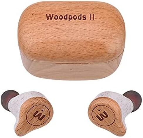 True Wireless Earbuds TWS - Real Wood Crafted Case and Finishment, USB-C Charging Case, Long Lasting Battery, Built-in Mic, Confortable, Touch Controls, for Iphone, Android, PC, (Bamboo) in Saudi Arabia