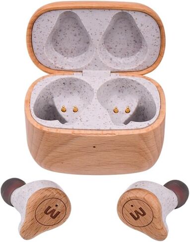 True Wireless Earbuds TWS - Real Wood Crafted Case and Finishment, USB-C Charging Case, Long Lasting Battery, Built-in Mic, Confortable, Touch Controls, for Iphone, Android, PC, (Bamboo) in Saudi Arabia