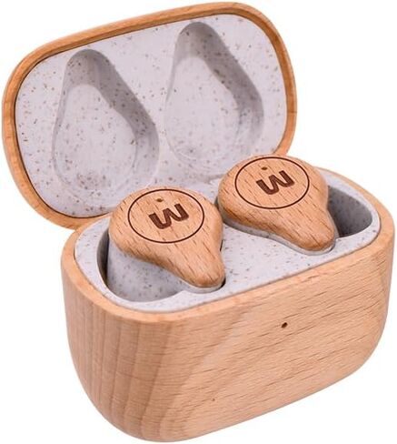 True Wireless Earbuds TWS - Real Wood Crafted Case and Finishment, USB-C Charging Case, Long Lasting Battery, Built-in Mic, Confortable, Touch Controls, for Iphone, Android, PC, (Bamboo) in Saudi Arabia