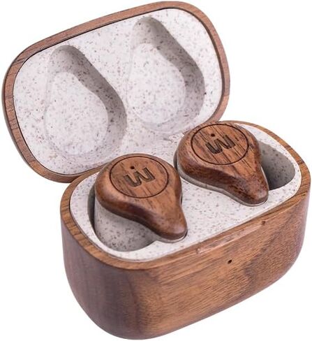 True Wireless Earbuds TWS - Real Wood Crafted Case and Finishment, USB-C Charging Case, Long Lasting Battery, Built-in Mic, Confortable, Touch Controls, for Iphone, Android, PC, (Bamboo) in Saudi Arabia