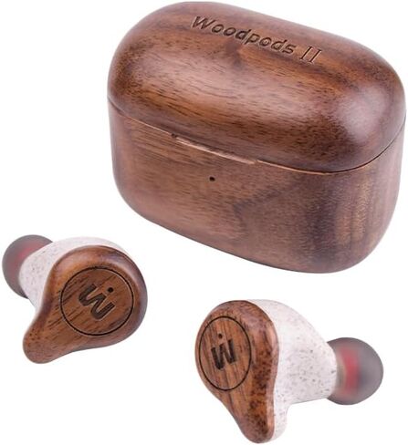 True Wireless Earbuds TWS - Real Wood Crafted Case and Finishment, USB-C Charging Case, Long Lasting Battery, Built-in Mic, Confortable, Touch Controls, for Iphone, Android, PC, (Bamboo) in Saudi Arabia