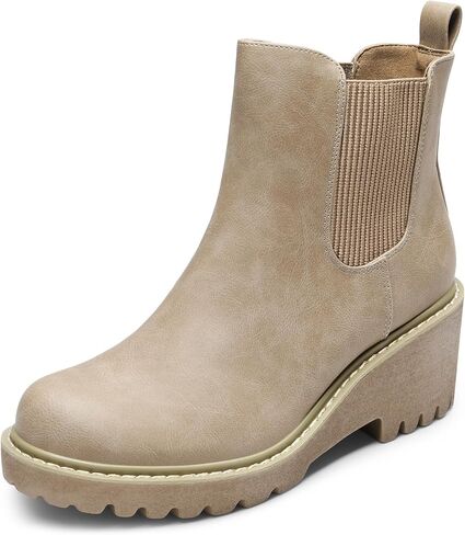 DREAM PAIRS Women's Wedge Chelsea Ankle Boots Fashion Round Toe Low Wedge Heel Platfrom Booties Shoes in Saudi Arabia