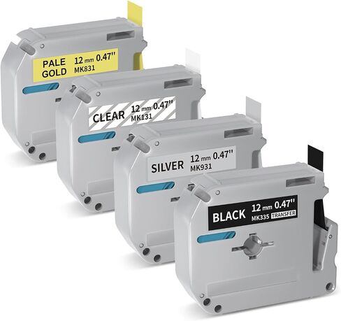 Fimax 4 Pack Compatible M Tape Label Maker Tape 12mm 0.47 Color 931 831 335 131 (Black on Silver/Pale Gold/Clear, White on Black) for Brother Ptouch PT-M95 PT-70BM PT-90 PT85 PT65 PT45 Label Maker in Saudi Arabia