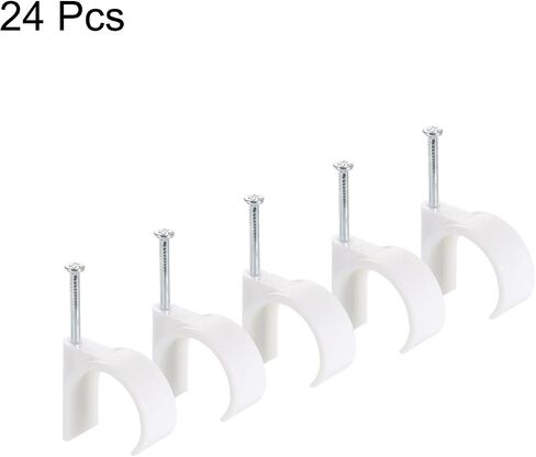 uxcell Round Cable Clips, 30mm 24 Pcs PVC Cord Management with Carbon Steel Nail for Home Wires Cables, White in Saudi Arabia