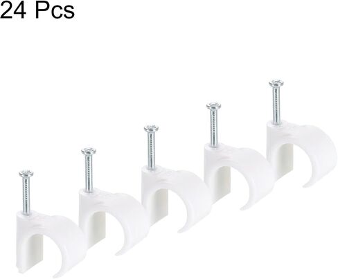 uxcell Round Cable Clips, 30mm 24 Pcs PVC Cord Management with Carbon Steel Nail for Home Wires Cables, White in Saudi Arabia