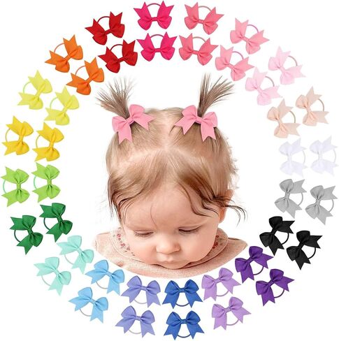 OAOLEER 40PCS 2 Inches Baby Hair Ties, Toddler Hair Ties with Bows, Elastic Ponytail Holders Mini Small For Baby Girls Infants in Saudi Arabia