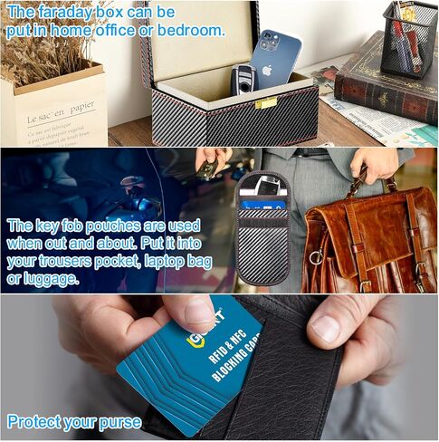 CAR Anti Theft Faraday Box with 2 Pouches for Car Key Fob, RFID Blocker Box Fits For 7-10 Key Fobs,RFID Signal Blocking Storage Box For Cell Phones, Keyless Entry Car Key Safe Protector Cover in Saudi Arabia