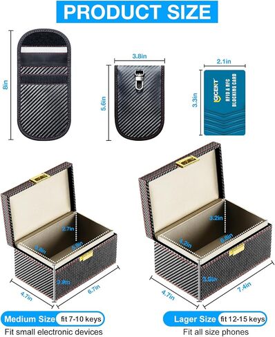 CAR Anti Theft Faraday Box with 2 Pouches for Car Key Fob, RFID Blocker Box Fits For 7-10 Key Fobs,RFID Signal Blocking Storage Box For Cell Phones, Keyless Entry Car Key Safe Protector Cover in Saudi Arabia