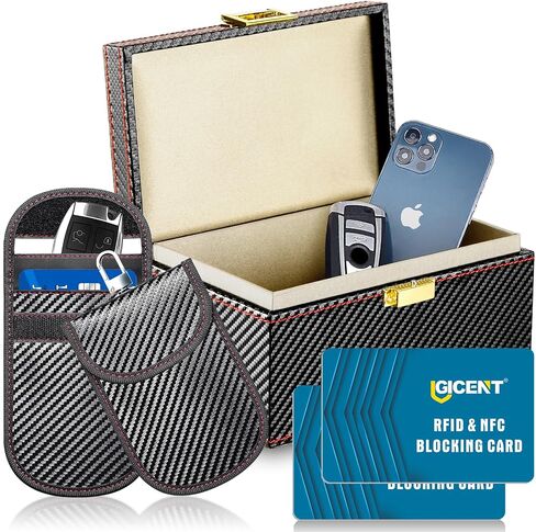CAR Anti Theft Faraday Box with 2 Pouches for Car Key Fob, RFID Blocker Box Fits For 7-10 Key Fobs,RFID Signal Blocking Storage Box For Cell Phones, Keyless Entry Car Key Safe Protector Cover in Saudi Arabia