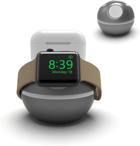 شاحن حامل 2 في 1 لساعة Apple، لأجهزة Airpods 3/2/1/Pro، شاحن ساعة لاسلكي متوافق مع iWatch Series 9/8/7/6/5/4/SE، قاعدة شحن حامل ساعة مكتب (رمادي داكن) /ذهب) in Saudi Arabia
