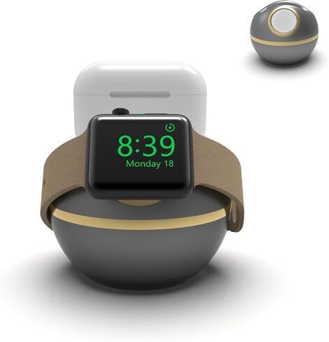 شاحن حامل 2 في 1 لساعة Apple، لأجهزة Airpods 3/2/1/Pro، شاحن ساعة لاسلكي متوافق مع iWatch Series 9/8/7/6/5/4/SE، قاعدة شحن حامل ساعة مكتب (رمادي داكن) /ذهب) in Saudi Arabia