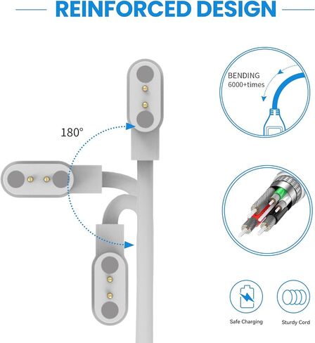 شاحن بديل متوافق مع كابل شاحن الساعة الذكية TOZO S3/S4 بطول 1.9 قدم USB سلك شحن مغناطيسي لشاحن الساعة TOZO S3 (أبيض وأبيض) in Saudi Arabia