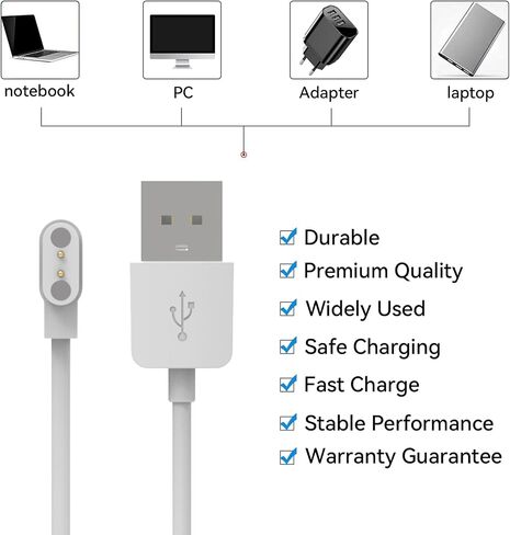 شاحن بديل متوافق مع كابل شاحن الساعة الذكية TOZO S3/S4 بطول 1.9 قدم USB سلك شحن مغناطيسي لشاحن الساعة TOZO S3 (أبيض وأبيض) in Saudi Arabia