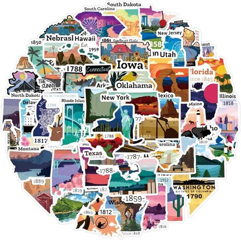 50 قطعة من ملصقات خريطة السفر في الولايات المتحدة، ملصقات فينيل مقاومة للماء لسجلات القصاصات وزجاجات المياه والكمبيوتر المحمول والجيتار والكمبيوتر والهاتف للأطفال والكبار in Kuwait