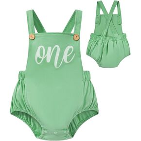 LENSOUS Infant Baby Boys Girls Boho First Birthday Outfit Cake Smash Photo Shoot Backless Overalls Romper