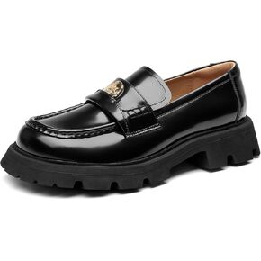 BEAU TODAY Chunky Loafers for Women, Lug Sole Platform Penny Loafer Shoes Women, Womens Lether Dress Business Slip-on Casual Shoes