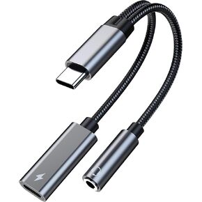 USB C to 3.5mm Headphone and Charger Adapter, 2 in 1 Hi-Res 32bit USB Type C to Aux Jack Dongle Cable with PD 60W Fast Charging Compatible With iPhone 15 Pro Max,Galaxy S20 S21 S22 S23 Ultra,Pad Pro